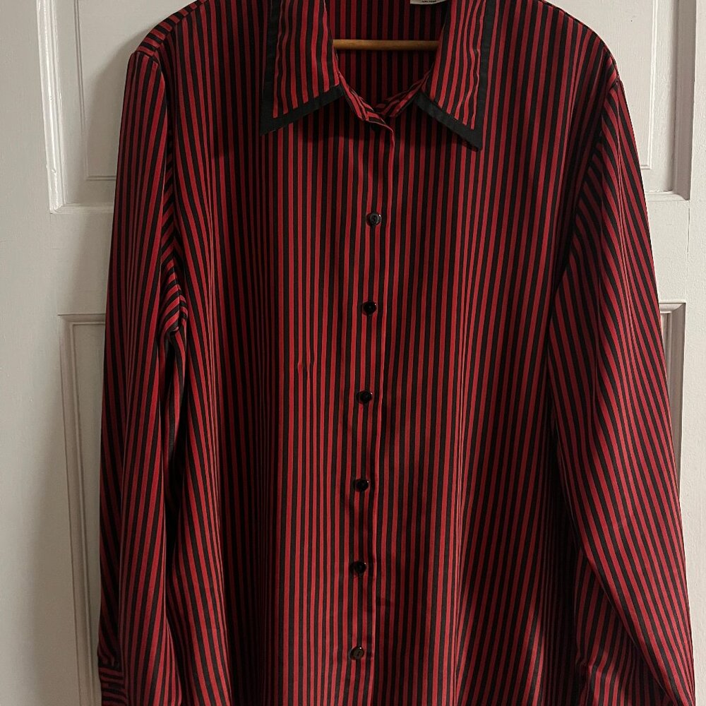Vintage Red and Black Pinstriped oversized button up shrit